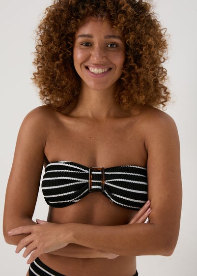 Black Mono Stripe Textured Bandeau Top