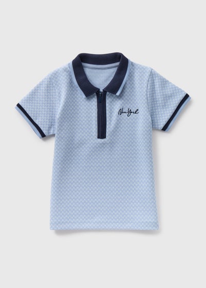 Boys Pale Blue Jacquard Collar Polo Shirt (1-7yrs)