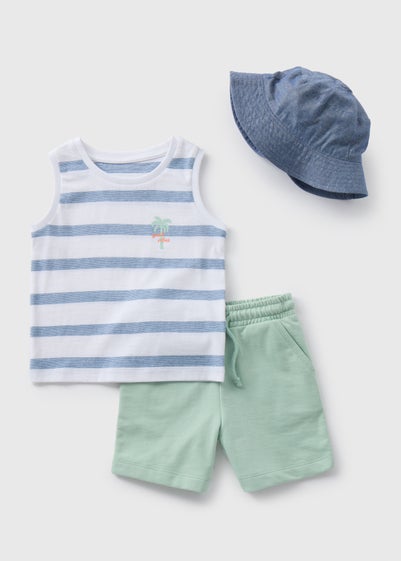 Boys Blue Bucket Hat Vest & Shorts Set (1-7yrs)