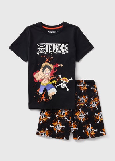 One Piece Kids Black Pyjama Top & Shorts Set (7-13yrs)