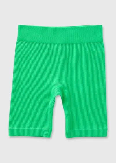 Girls Green Seamless Ribbed Shorts (7-15yrs)