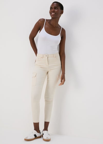 Ecru Skinny Fit Cargo Jeans