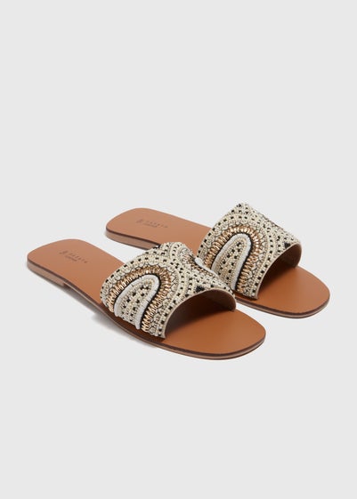 Cream Beaded Mule Sandals