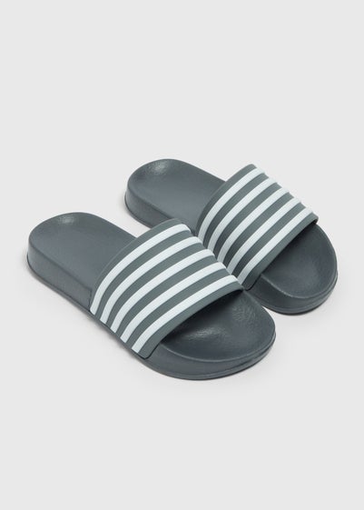 Boys Grey Stripe Sliders (Younger 10/11-5/6 Older)