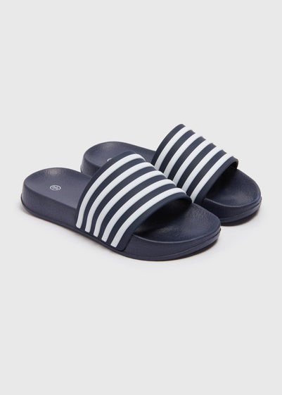 Boys Navy Stripe Sliders (Younger 10-Older 6)