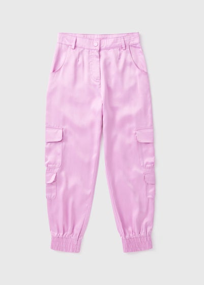 Girls Lilac Satin Cargo Trousers (7-15yrs)