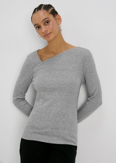 Grey Cut Out Long Sleeve Top - Size 8