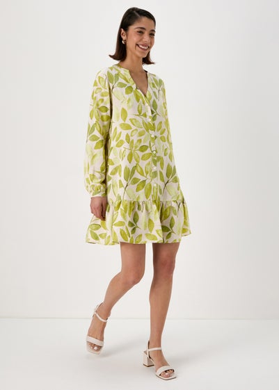 Et Vous Green Leaf Print Popover Mini Dress