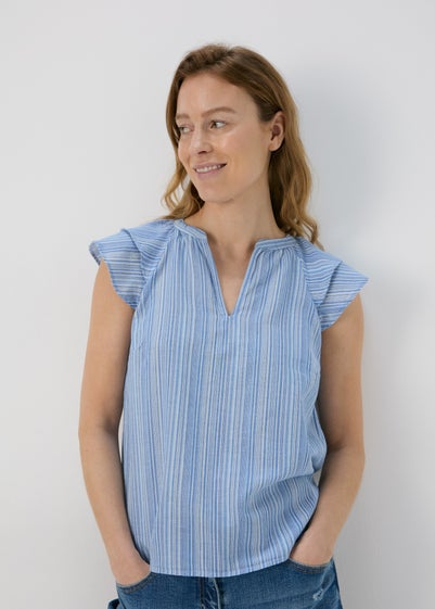 Blue Ruffle Striped Blouse