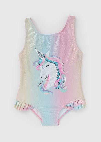 Girls Pink Unicorn Swimsuit (1-7yrs)