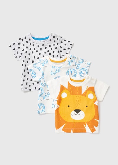 Baby 3 Pack White Lion Print T-Shirts (Newborn-23mths) - Newborn
