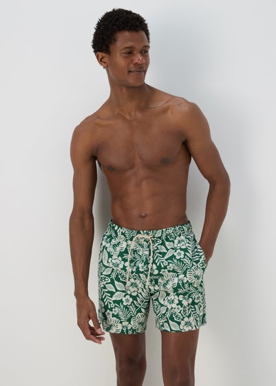 Khaki Floral Leaf Swim Shorts