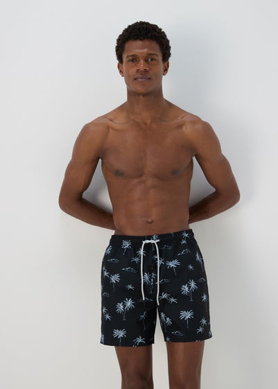 Black Palm Print Swim Shorts