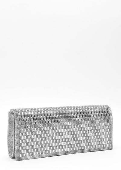 Quiz Silver Diamante Shimmer Clutch Bag