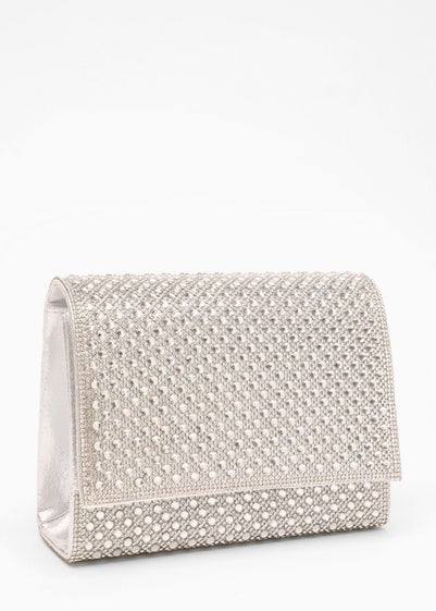 Quiz Silver Diamante Embellished Clutch Bag