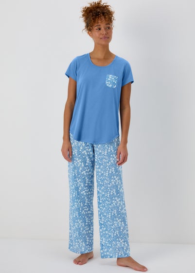 Blue Floral Print Pyjamas - Extra small
