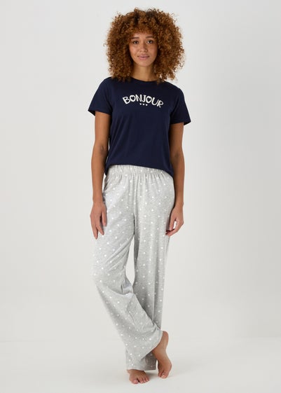 Grey Marl Wide Leg Pyjama Bottoms