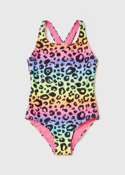 Girls Multicolour Leopard Swimsuit (6-13yrs) - Age 6 - 7 Years