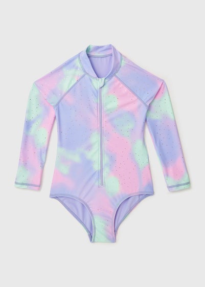 Girls Multicolour Marble Zip Swimsuit (6-13yrs) - Age 6 - 7 Years
