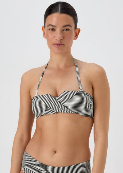 Monochrome Textured Stripe Twist Bikini Top - Size 6