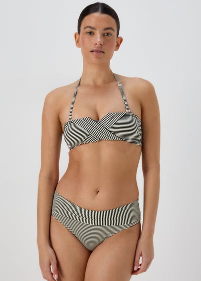Monochrome Textured Stripe Bikini Bottoms - Size 6