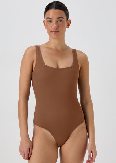 Mocha Ribbed Swimsuit - Size 8