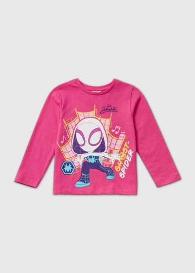 Kids Pink Ghost Spider Print Long Sleeve T-Shirt (18mths-6yrs)