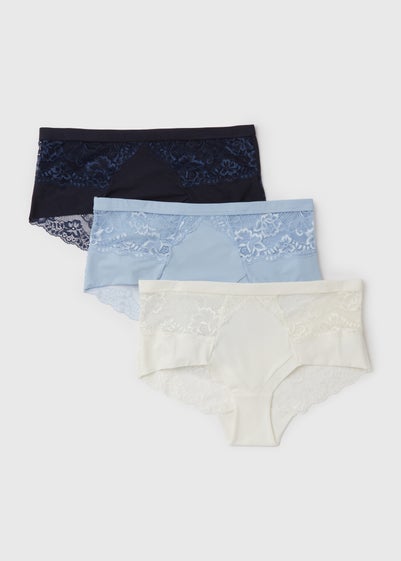 3 Pack Cream/Blue/Navy Brushed Midi Knickers