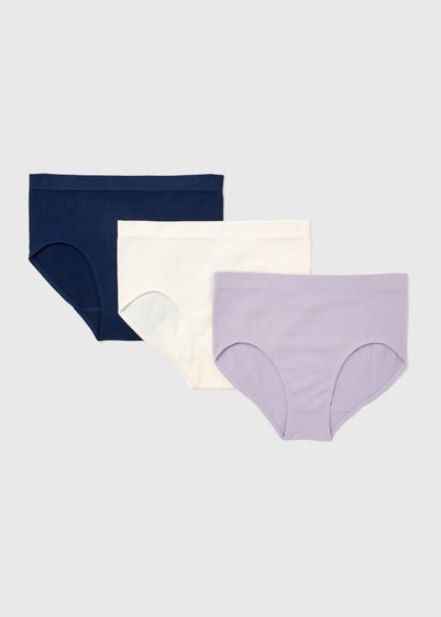3 Pack Lilac/Cream/Navy Ribbed Knickers - Large