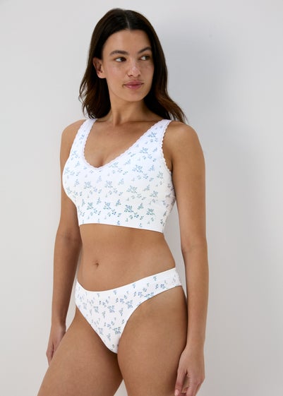 Blue Daisy Print Ribbed Brazilian Briefs