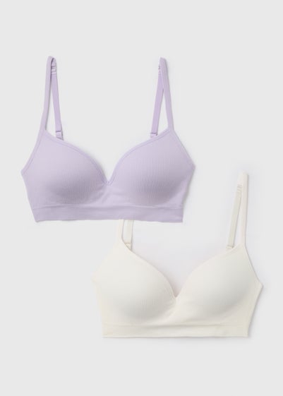 2 Pack Lilac & White Mould Ribbed Bras - Medium
