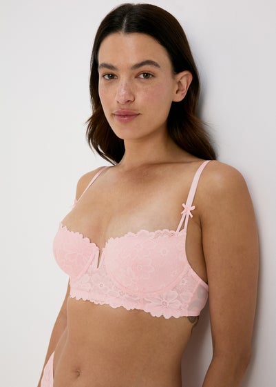 Pink V Wire Lace Bra