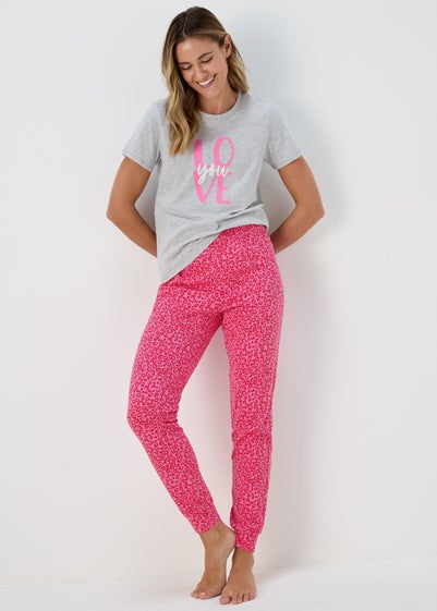 Pink Leopard Print Pyjama Bottoms - Small