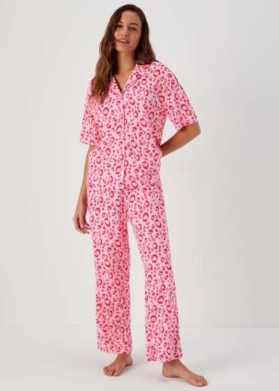 Pink Animal Print Viscose Pyjama Set - Size 8