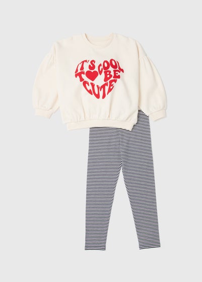 Girls Cream Cool To Be Cute Printed Sweatshirt & Leggings Set (1-7yrs)