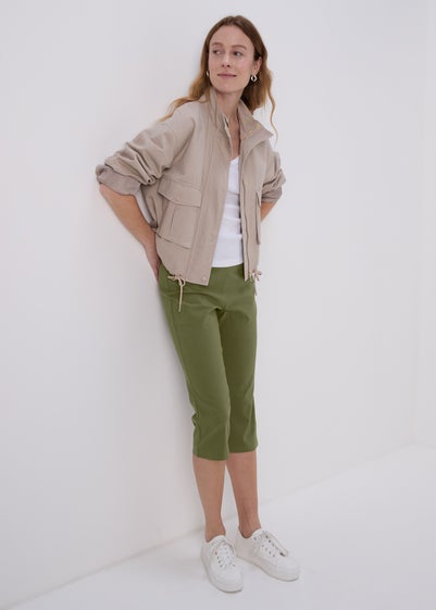 Khaki Bengaline Crop Trousers