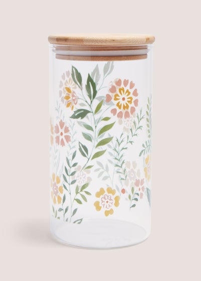 Green Floral Glass Jar (9cm x 17cm)