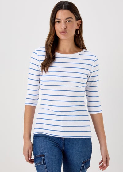 Blue Stripe 3/4 Sleeve T-Shirt - Size 8