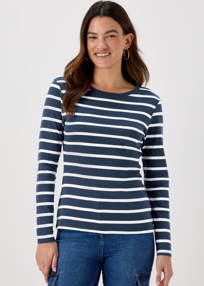 Navy Stripe Long Sleeve T-Shirt - Size 8