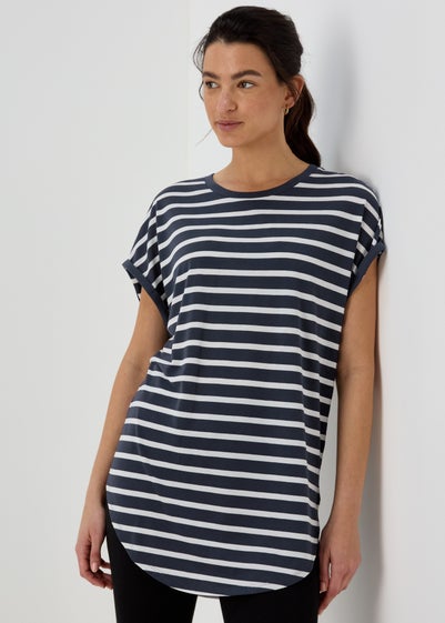 Navy Longline Stripe T Shirt - Small