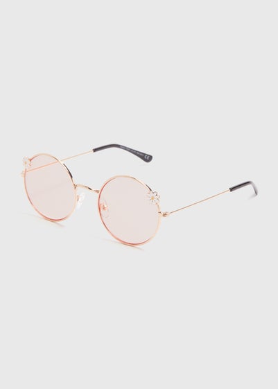 Girls Pink Daisy Round Metal Sunglasses (3+yrs)