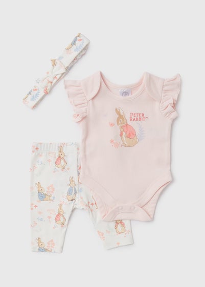 Baby Peter Rabbit Pink 3 Piece Bodysuit Headband & Leggings Set (Newborn-18mths) - Age 9 - 12 Months