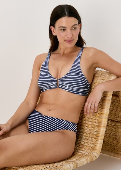 Navy Apex Stripe Textured Bikini Top