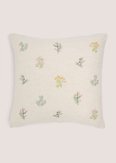 Green Embroidered Flower Cushion (43cm x 43cm)