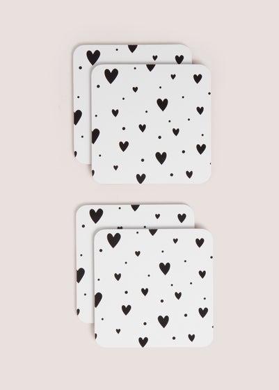 4 Pack White Heart Cork Coasters (10.5 x 10.5cm)