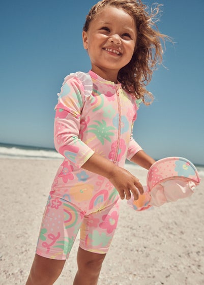 Girls Coral Happy Sun Swimsuit (1-7yrs) - 1 to 1 half years