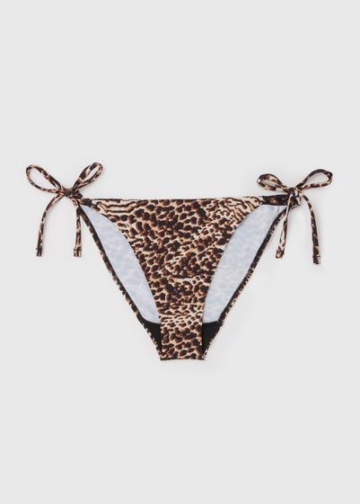 Brown Animal Print Tie Side Bikini Bottoms