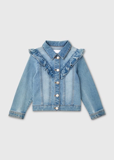 Girls Light Wash Frill Detail Denim Jacket (7-13yrs)