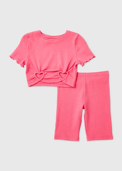 Girls Neon Pink Cycling Shorts Set  (7-13yrs)