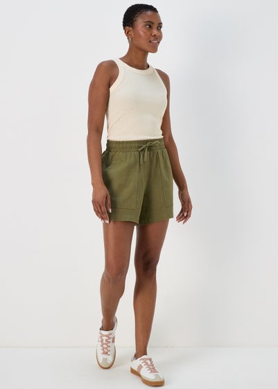 Khaki Linen Utility Shorts